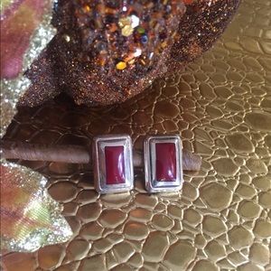 Vintage Red Gemstone Earrings Stamped 925